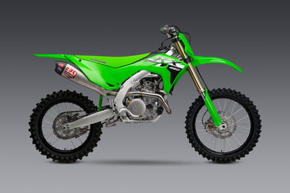 YOSHIMURA RS-12 motorcycle exhaust system for Kawasaki KX450, stainless steel, aluminum, and carbon fiber components.