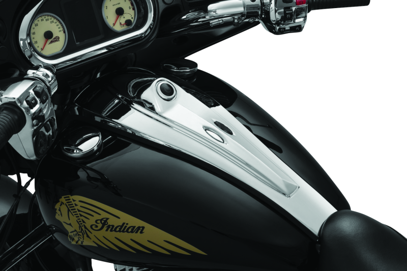 Kuryakyn Dash Console John Shope Series for Indian Chieftain and Roadmaster motorcycle, black with control panels and mounting hardware