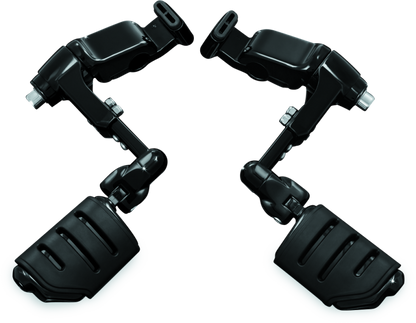 Kuryakyn Ergo III adjustable cruise mount with Trident Dually ISO pegs in glossy black, designed for motorcycle comfort.