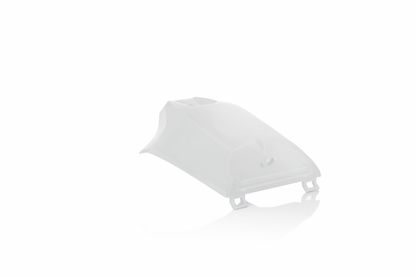 White ACERBIS tank cover for motorcycle body, designed for durability and a sleek finish, compatible with various models