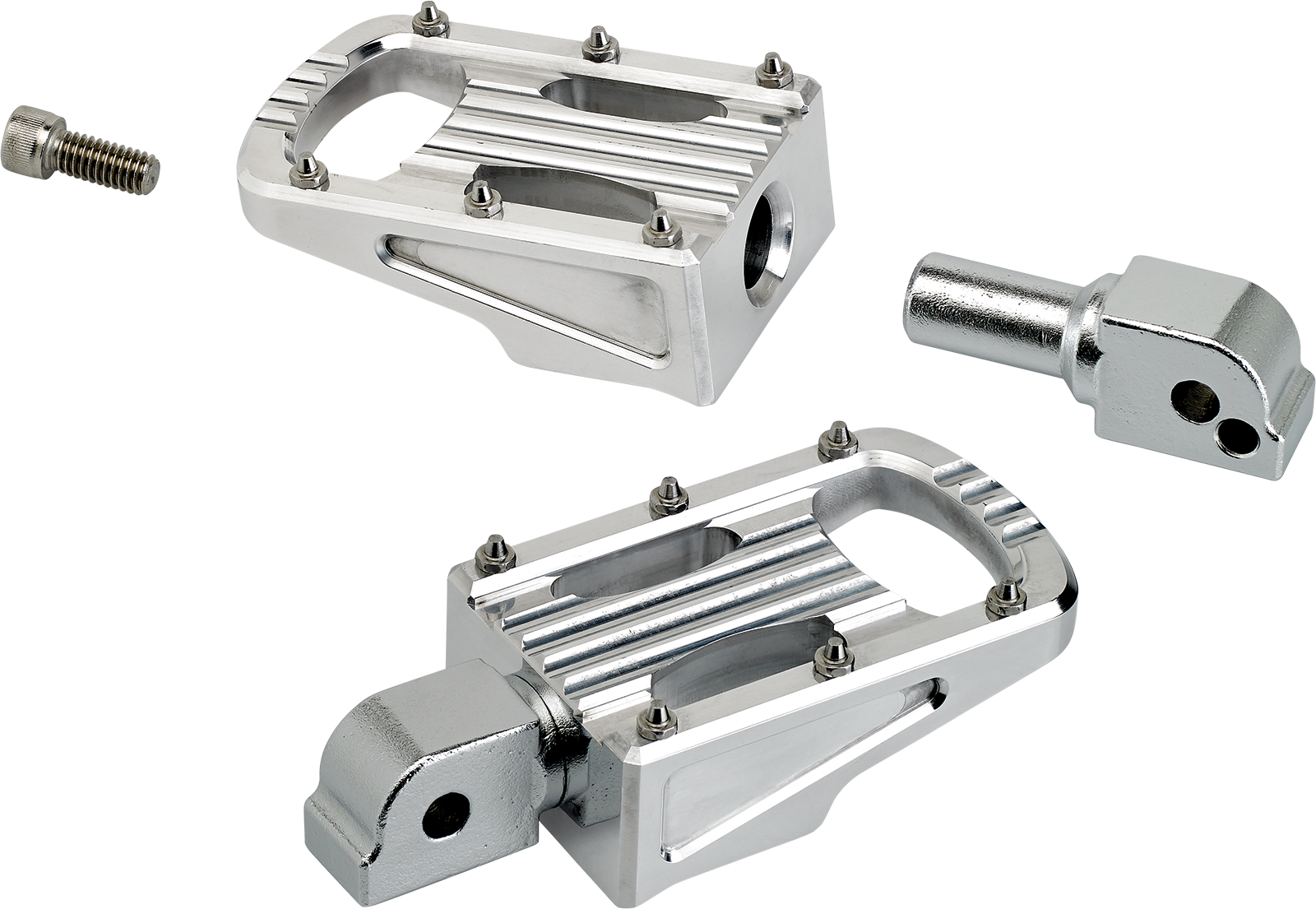 Polished BILTWELL Punisher passenger footpeg for motorcycles with M8 mounting, featuring a sleek body design from Bill's Exhausts.