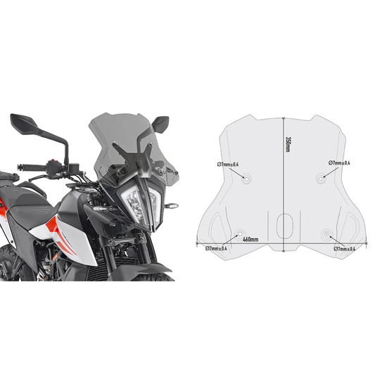 GIVI 7710D smoke windshield for KTM motorcycles providing enhanced wind protection and stylish aerodynamic design