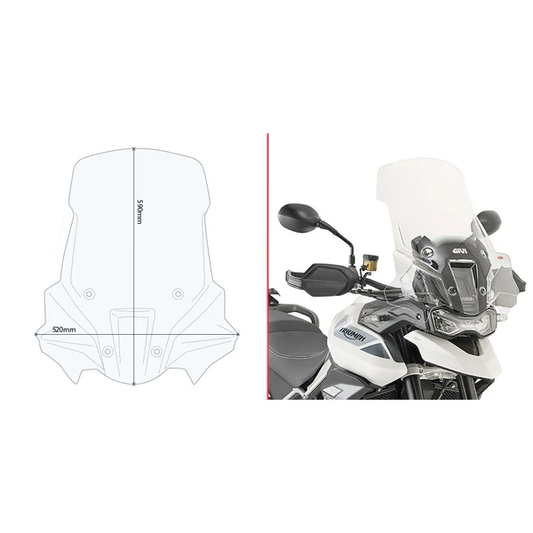 GIVI D6415ST clear and smoked motorcycle windshield showcasing its aerodynamic design and transparency for compatible bikes.