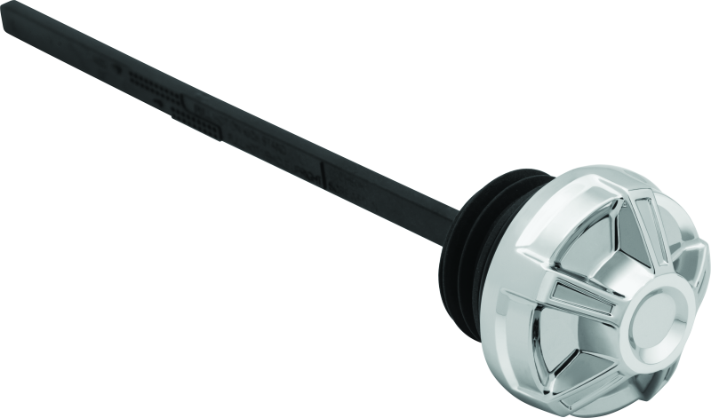Chrome Kuryakyn Precision Dipstick for Harley Davidson 2017-2018 Touring Models, showing the sleek, reflective metal finish.