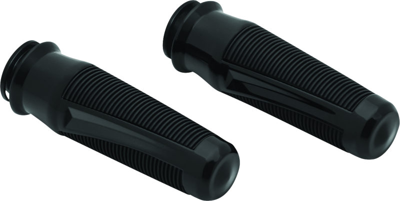 Black Kuryakyn Phantom grips for Indian motorcycles, part #5787, featuring textured rubber with chrome accents and ergonomic design.