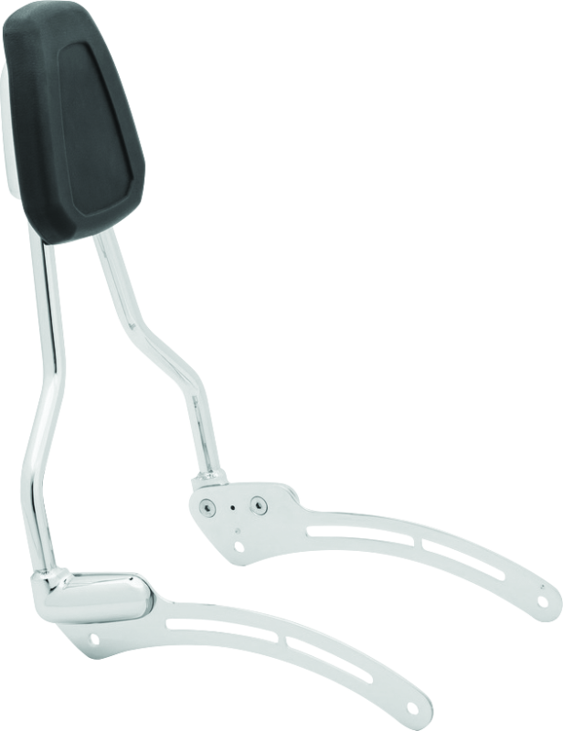 Kuryakyn Indian Scout Sissy Bar with chrome finish, durable steel backrest and cushioned pad for rider comfort.