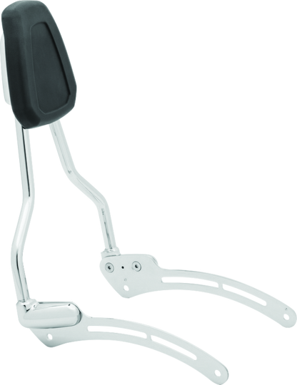 Kuryakyn Indian Scout Sissy Bar with chrome finish, durable steel backrest and cushioned pad for rider comfort.