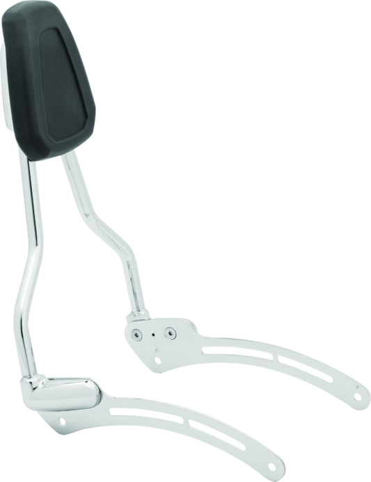 Kuryakyn Indian Scout Sissy Bar with chrome finish, durable steel backrest and cushioned pad for rider comfort.