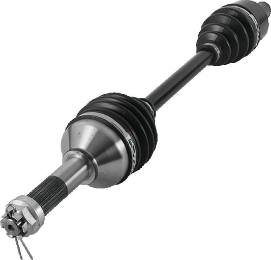 QuadBoss rear left replacement axle for Kawasaki KVF650 and KVF750 Brute Force 4x4 models, showing the durable metal axle shaft.