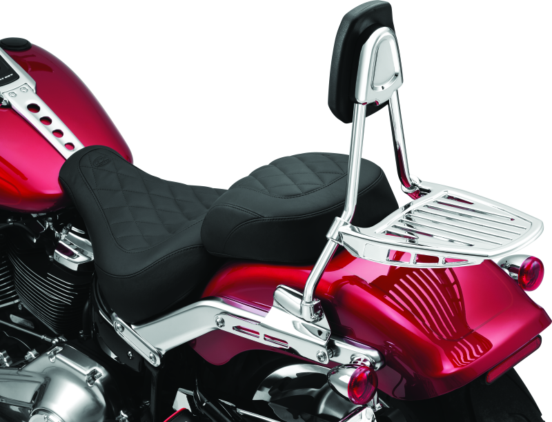 Chrome Kuryakyn luggage rack sissy bar for Harley-Davidson sissy bars, part #6580, with sleek metal design.