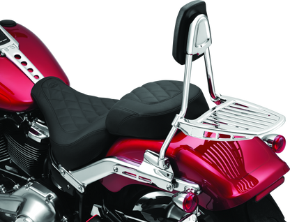Chrome Kuryakyn luggage rack sissy bar for Harley-Davidson sissy bars, part #6580, with sleek metal design.