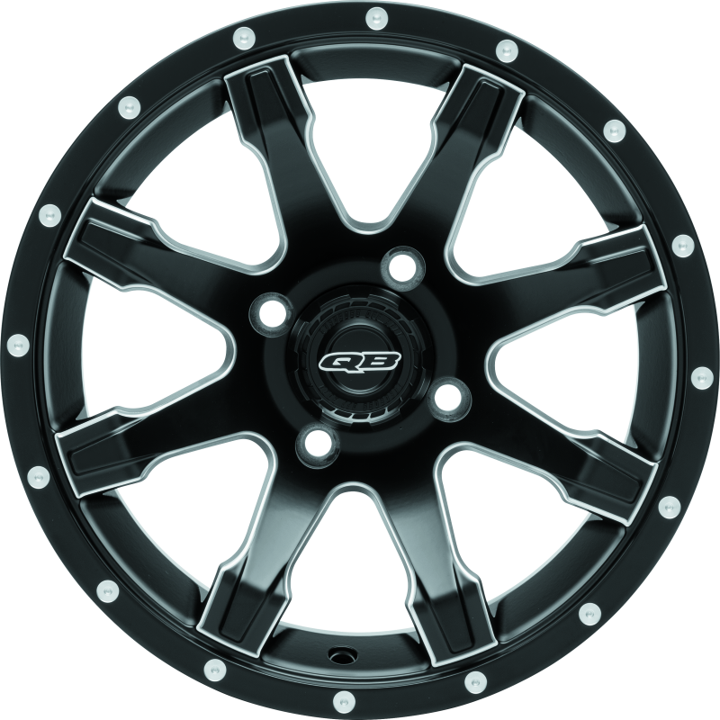 QuadBoss 14x7 PowerSports wheels with 4/110 bolt pattern and 5+2 offset, featuring a rugged design for off-road vehicles