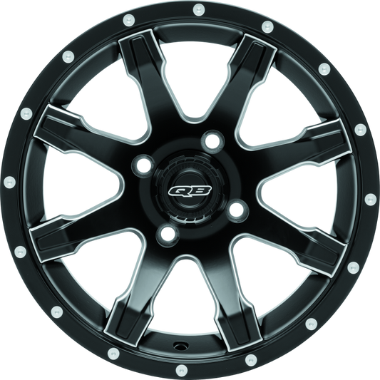 QuadBoss 14x7 PowerSports wheels with 4/110 bolt pattern and 5+2 offset, featuring a rugged design for off-road vehicles