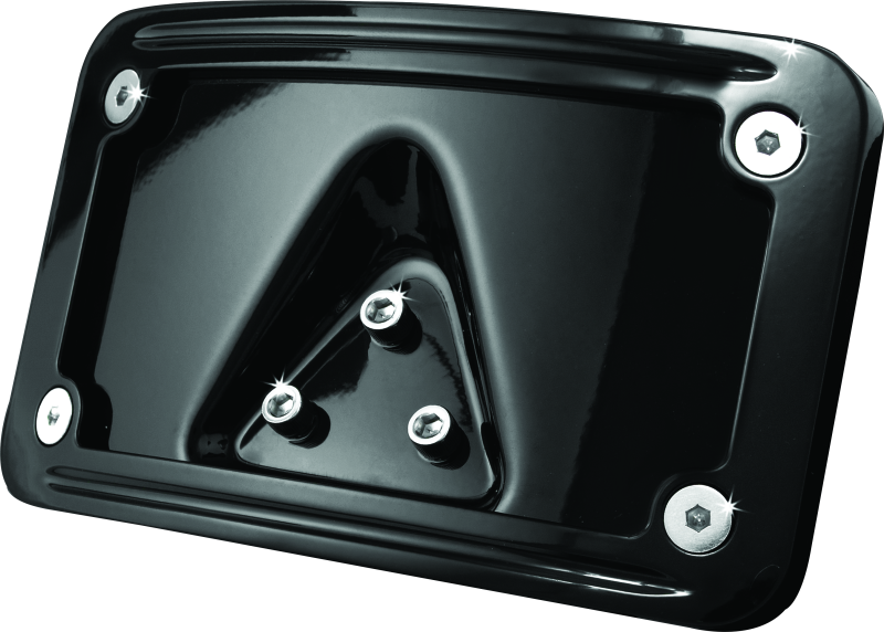 Kuryakyn curved laydown license plate frame in gloss black for Honda VTX1800 motorcycle, with sleek design and mounting hardware