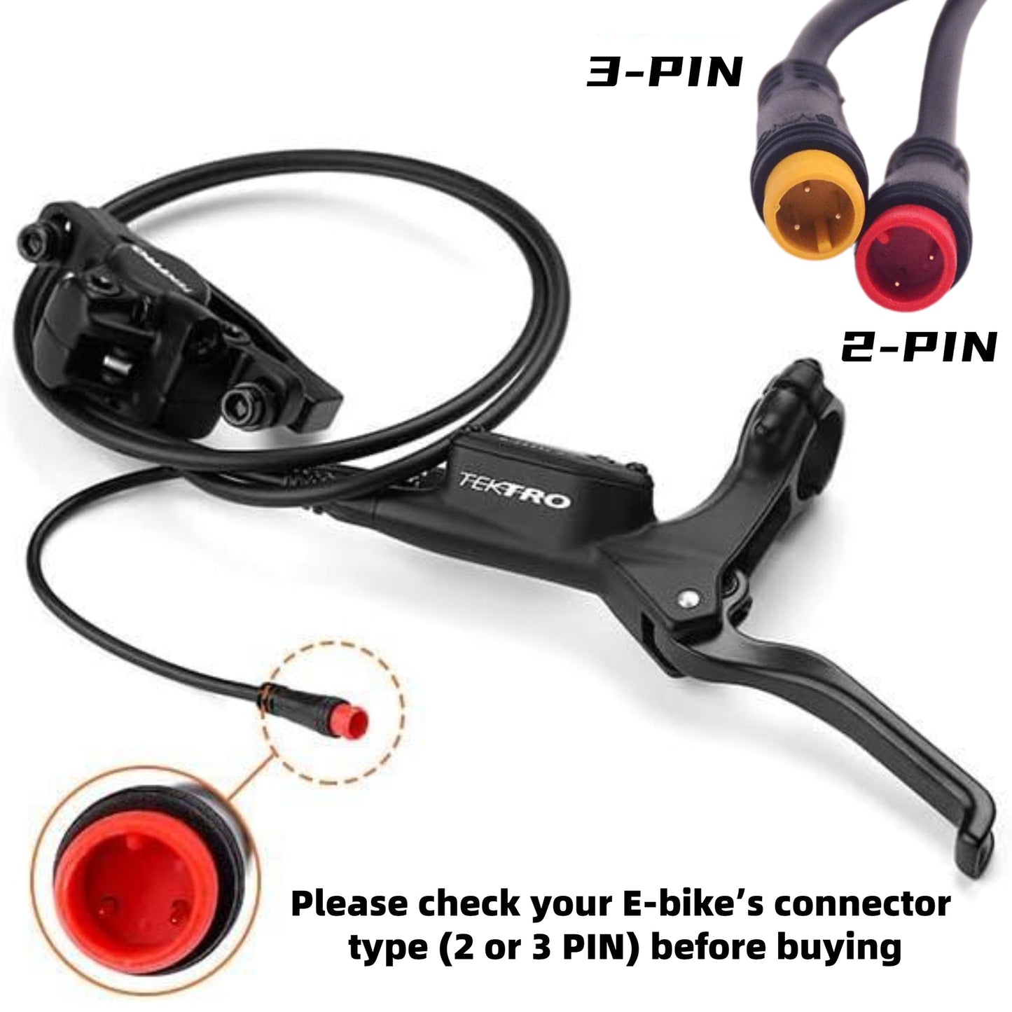 Hycline Tektro HD-E350 hydraulic disc brake set with chech brake lever, S2 or 3-pin connector for electric bike front and rear with rotors