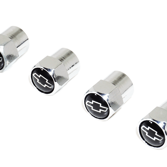 Chrome Valve Stem Tire Caps, Style: Chevy, Black & Chrome Bow-Tie - Howling Moto