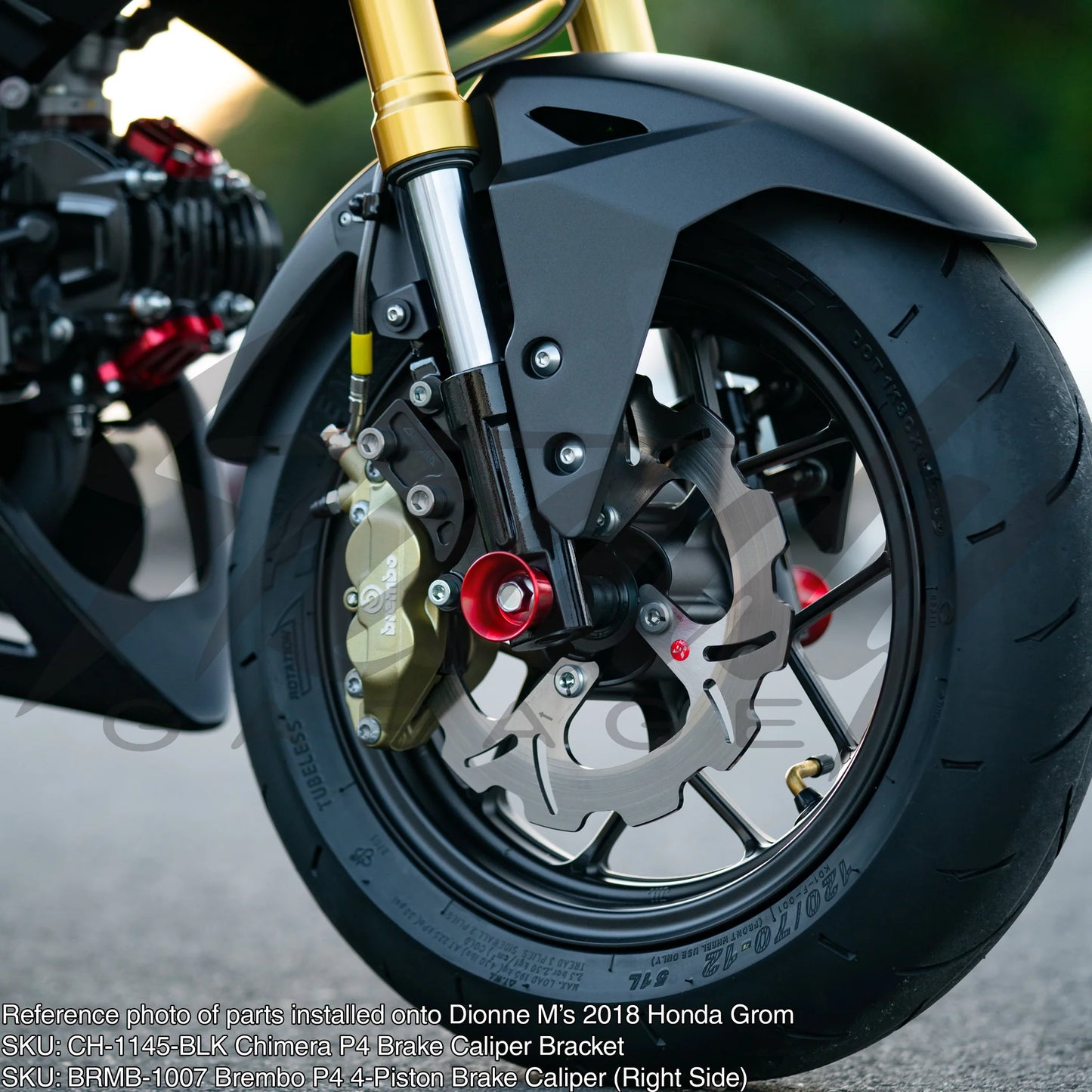 Chimera Engineering Front Caliper Bracket Adapter for 40mm/4P Brembo Honda Grom 125 NON-ABS (2014-2020) - Howling Moto