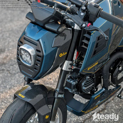 Black Chimera T-56 and Baja Designs Squadron Sport lighting bundle for 2025+ Honda Grom, featuring high-performance motorcycle lights.