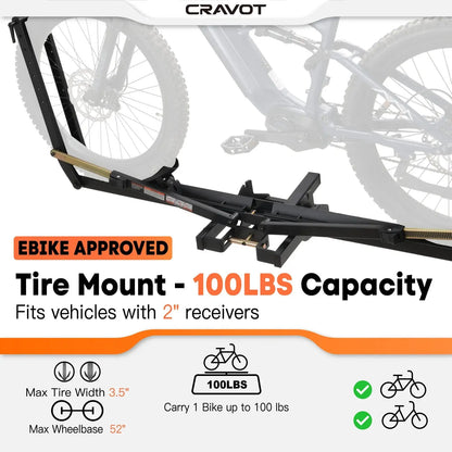 CRAVOT MagRack X1 foldable hitch bike rack by eJOEbike with 2-inch receiver and 100 lb capacity, shown mounted on a vehicle.