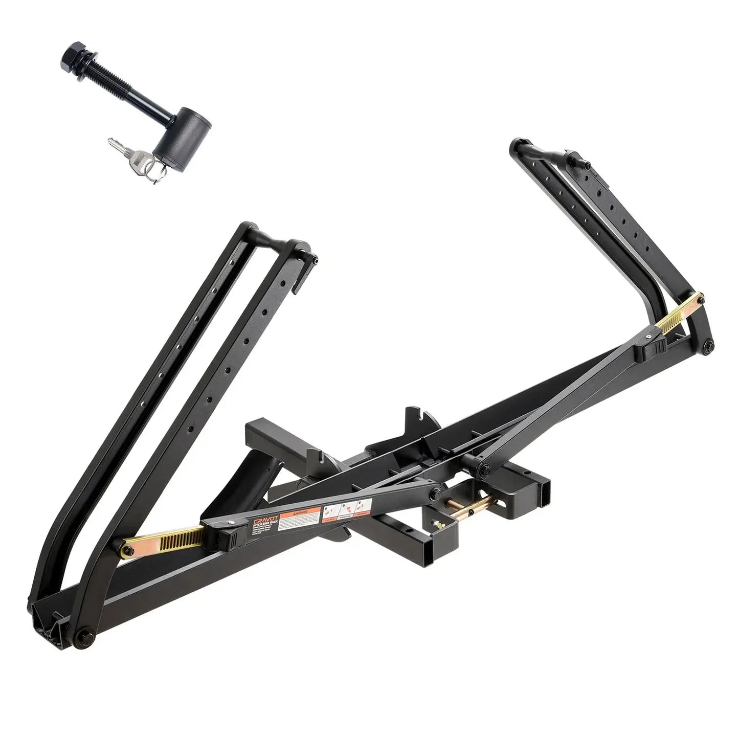 CRAVOT MagRack X1 foldable hitch bike rack mounted on a vehicle, showing its 2-inch receiver and capacity for two bikes.