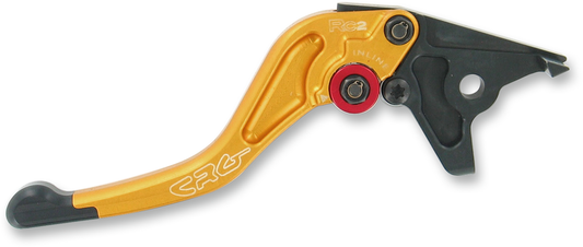 CRG RC2 Shorty Brake Lever in gold finish for motorcycle control, showcasing a sleek, lightweight design and ergonomic grip.