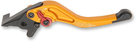 CRG RC2 Shorty Brake Lever in gold for motorcycles, featuring a sleek, compact design for improved control and style.