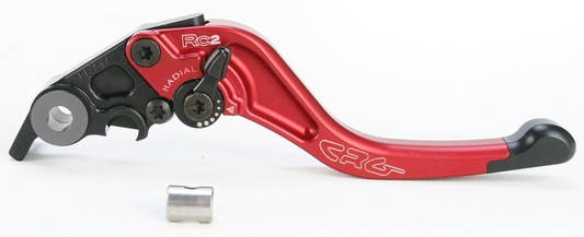 CRG RC2 Shorty Brake Lever in red, designed for motorcycle brakes, with part number 2RB-517-H-R, showcasing ergonomic design and vibrant color.