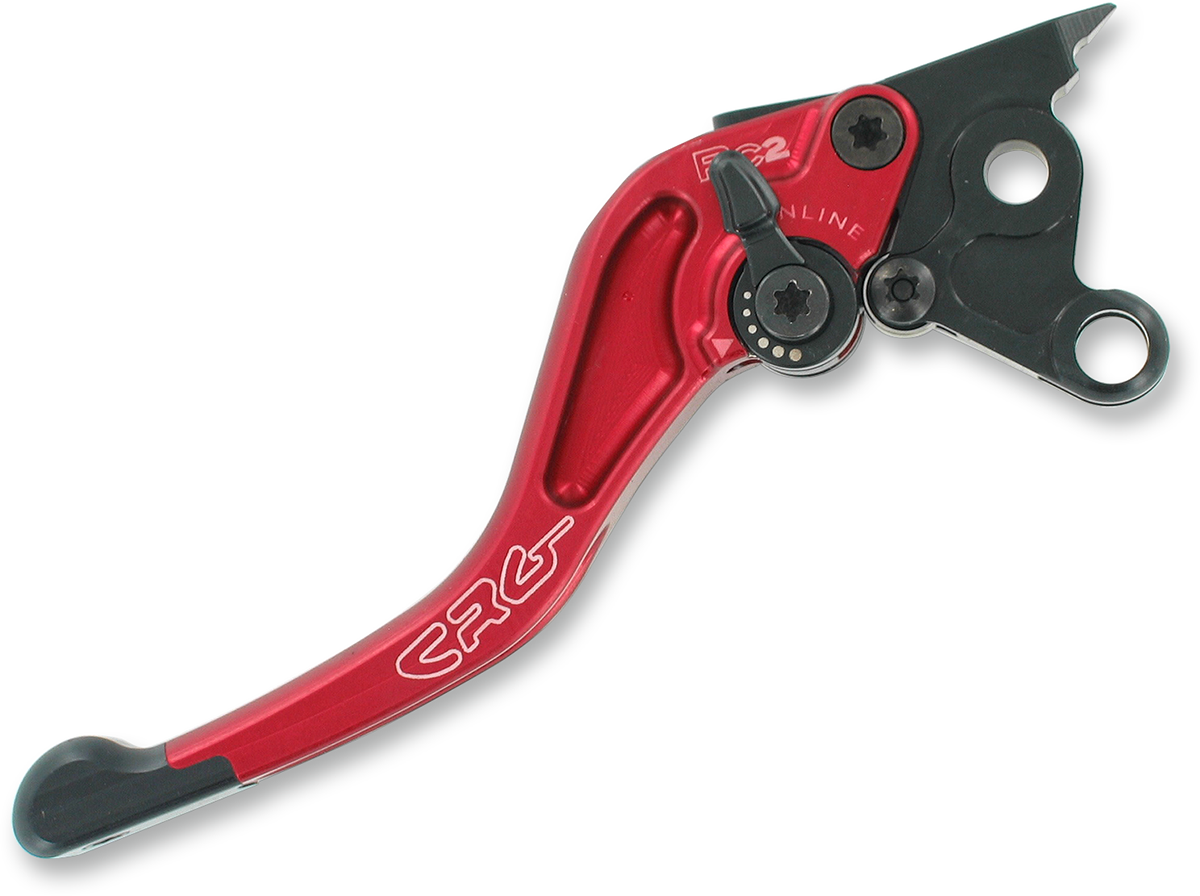CRG RC2 Shorty Clutch Lever in red made of precision billet aluminum, featuring a sleek, ergonomic design for motorcycle control.