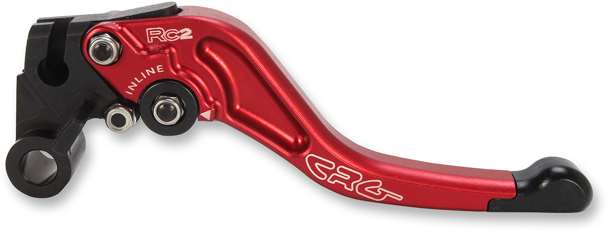 CRG RC2 Shorty Clutch Lever in red for motorcycles, with part number 2AN-632-H-R, shown on a motorcycle handlebar.