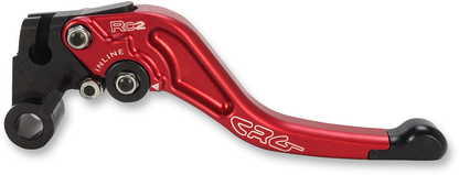 CRG RC2 Shorty Clutch Lever in red for motorcycles, with part number 2AN-632-H-R, shown on a motorcycle handlebar.