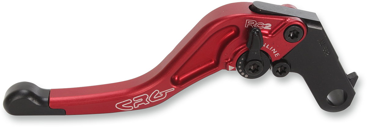 CRG RC2 Shorty Clutch Lever in red for motorcycles, featuring ergonomic design for improved control and easy handling.