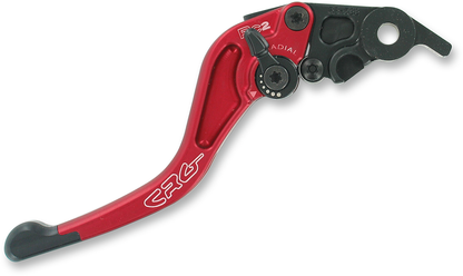 Red CRG RC2 Shorty Clutch Lever for motorcycles, showcasing the compact, ergonomic design with branding details visible.