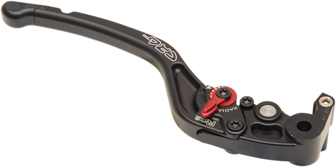 CRG RC2 standard brake lever in black, motorcycle brake lever with ergonomic design and mounting hardware.