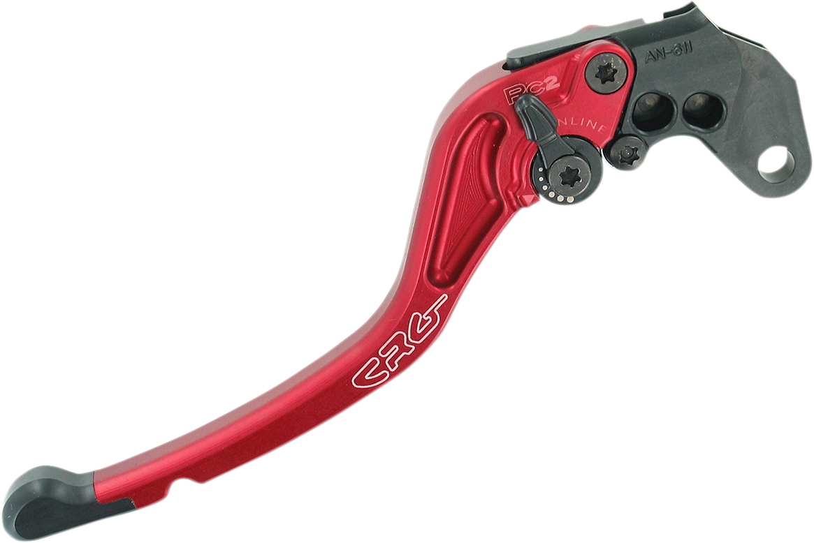 CRG RC2 Standard Clutch Lever in red for motorcycles, featuring ergonomic design and brand logo, part number 2AN-611-T-R