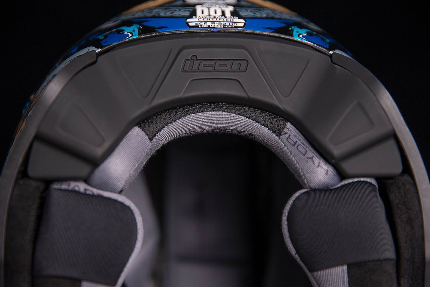 Blue ICON Airflite™ helmet with 4Horsemen design, large size, featuring aerodynamic helmet features and bold graphics.