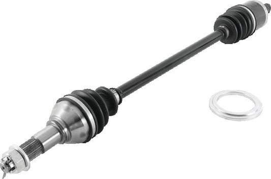 QuadBoss front left axle for Can-Am Maverick 1000R (2013-2015) shown, featuring durable components and precise fit for off-road performance.