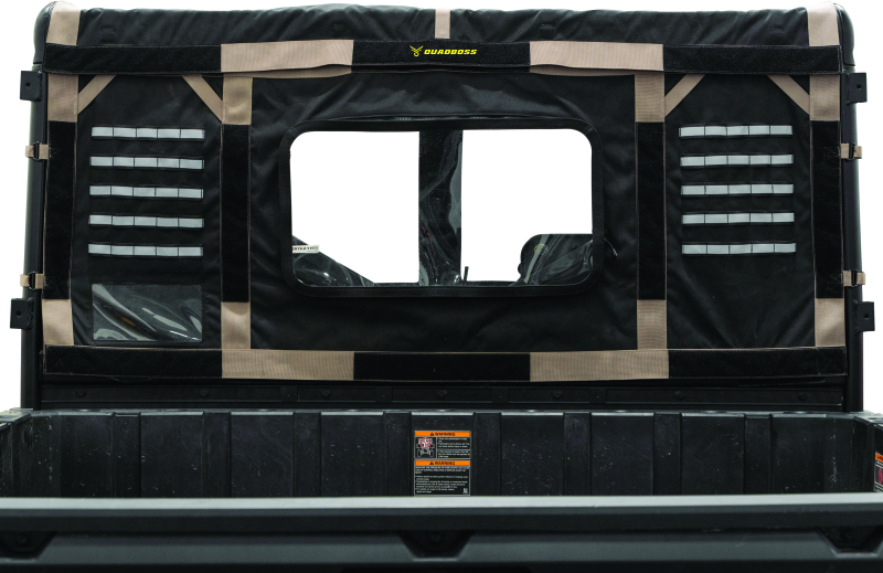 Polycarbonate rear window for Polaris Ranger XP and Crew models by QuadBoss, showing the sturdy, clear protective window.