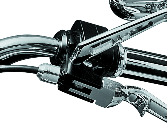 Kuryakyn chrome clutch cable ferrule cover for Harley-Davidson motorcycles, part #2012, shown on a motorcycle handlebar.
