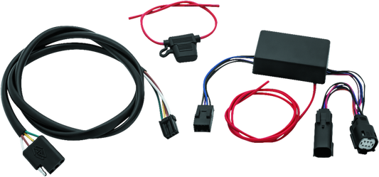 Kuryakyn 4-wire trailer wiring harness for Harley Davidson Touring models, showing the plug and wiring components.