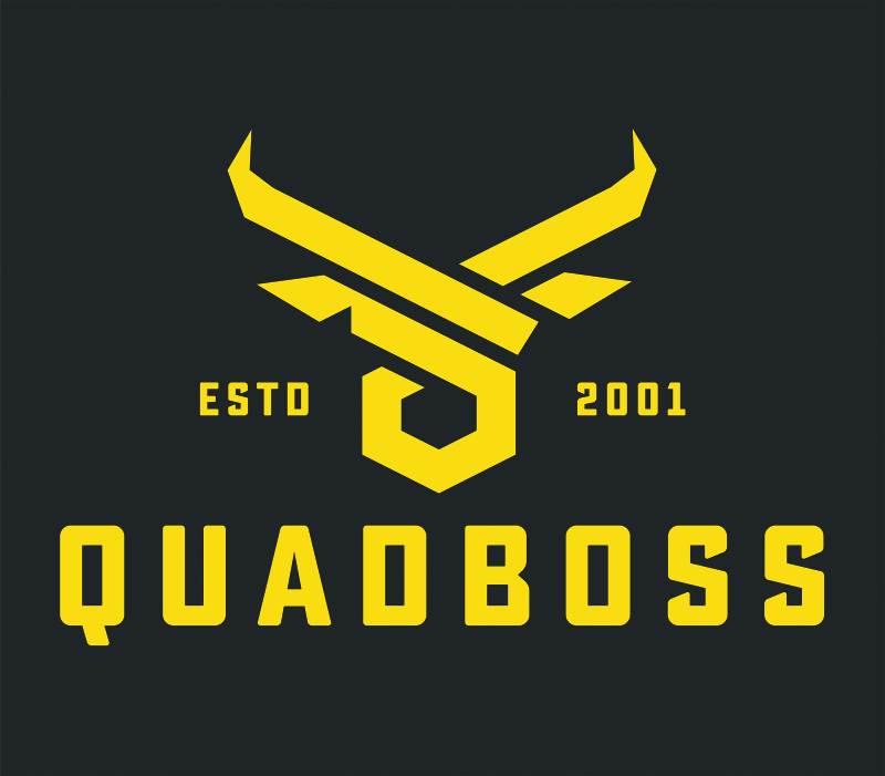 QuadBoss 48x48-inch powersports logo banner with bold QuadBoss branding, ideal for motorcycles and off-road vehicle enthusiasts.