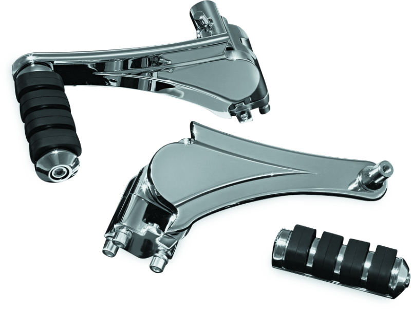 Chrome Kuryakyn adjustable passenger pegs with ISO small pegs for motorcycle, showing the polished metal design and mounting hardware.