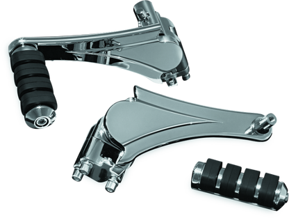 Chrome Kuryakyn adjustable passenger pegs with ISO small pegs for motorcycle, showing the polished metal design and mounting hardware.