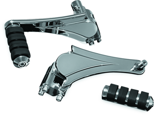 Chrome Kuryakyn adjustable passenger pegs with ISO small pegs for motorcycle, showing the polished metal design and mounting hardware.