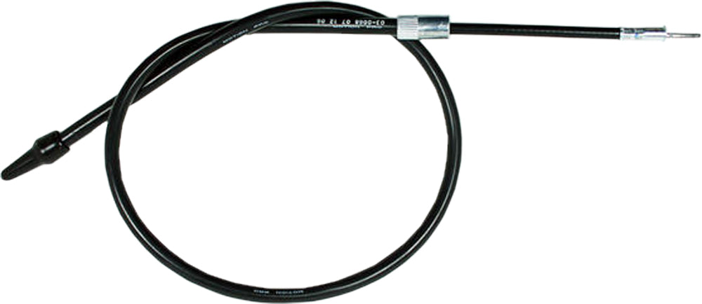 Black vinyl motorcycle speedo cable by Motion Pro, designed for dashboard and speedometer connections.