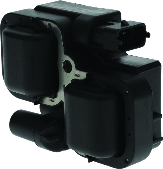 QuadBoss ignition coil for Polaris Ranger RZR XP 900 and Sportsman 700/800, shown with wiring and mounting components.