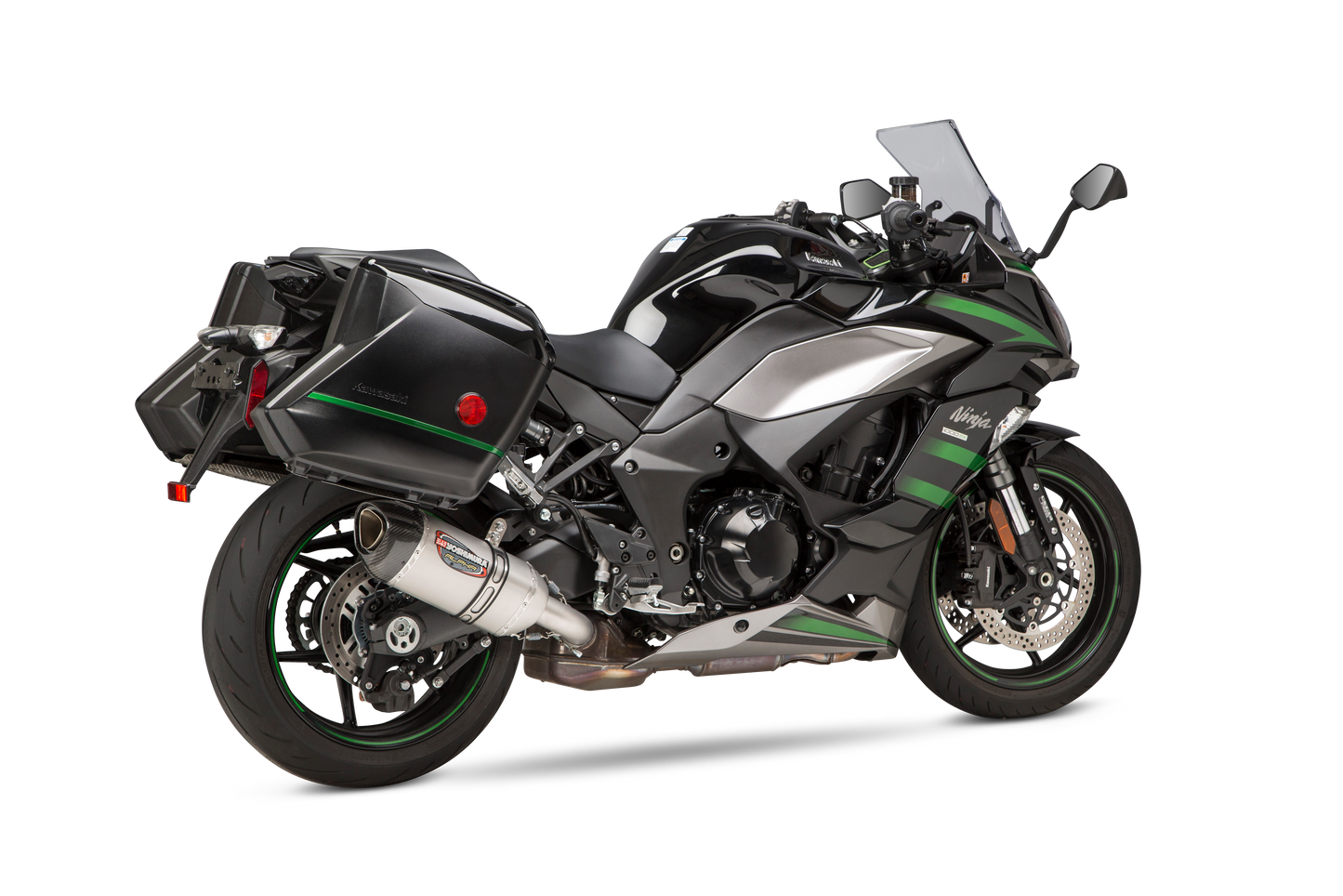 YOSHIMURA RS-12 ADV Street Alpha slip-on exhaust for Kawasaki motorcycle, featuring a sleek metal finish and compact design