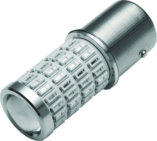 Kuryakyn red LED 1156 bulb for high-visibility turn signals and taillights on motorcycle or vehicle.