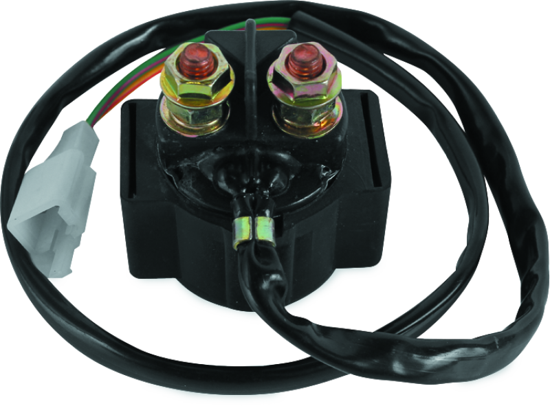 QuadBoss Polaris Phoenix 200 starter solenoid and relay for powersports vehicles, showing the black and metal switch components.