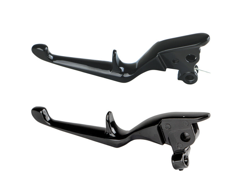 Kuryakyn Trigger Levers for Harley Touring 2021-2023 in glossy black, showing the ergonomic handle design and mounting details.
