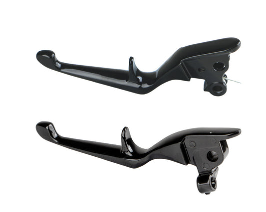 Kuryakyn Trigger Levers for Harley Touring 2021-2023 in glossy black, showing the ergonomic handle design and mounting details.